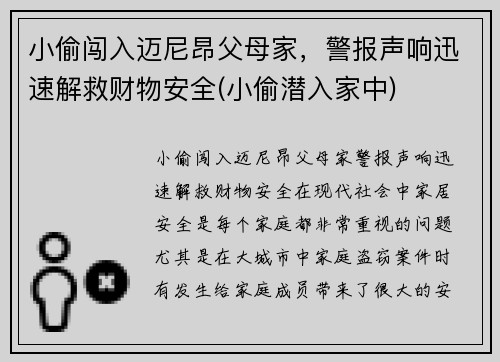 小偷闯入迈尼昂父母家，警报声响迅速解救财物安全(小偷潜入家中)